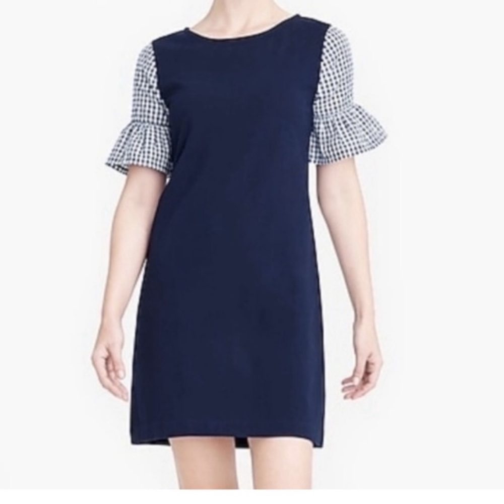 J.Crew Factory Women’s Navy Gigham Bell Sleeves Size Small
